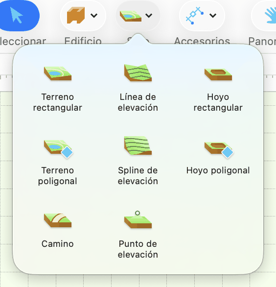 Menú emergente con las herramientas del «Sitio».