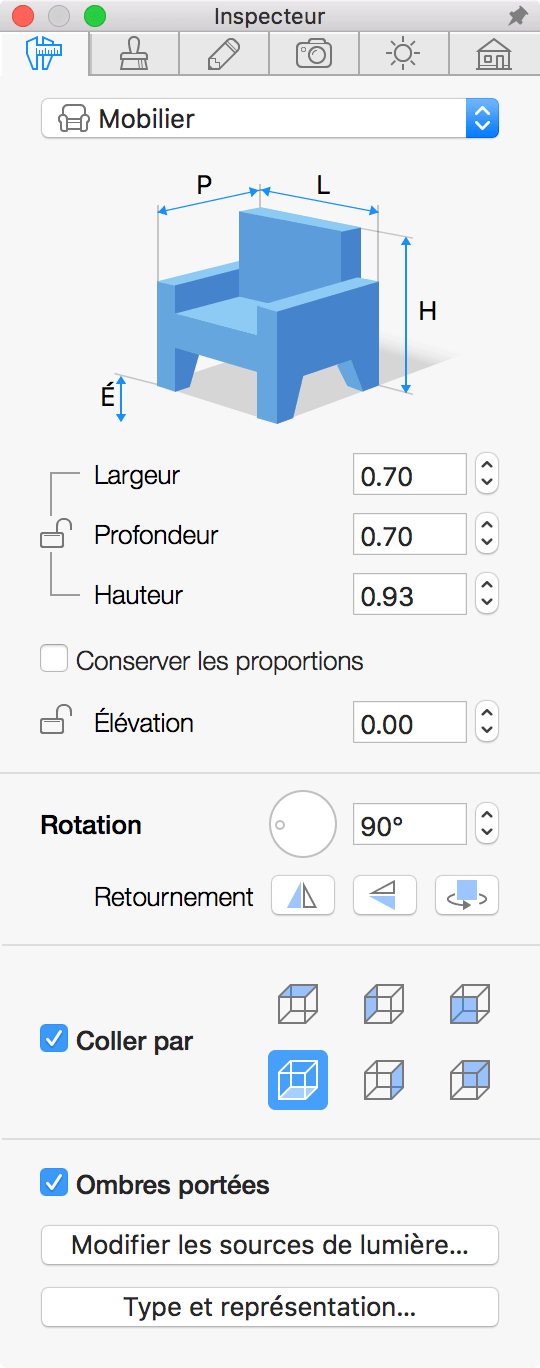 Paramètres de mobilier