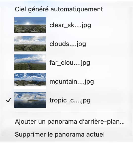 Menu du panorama d’arrière-plan.