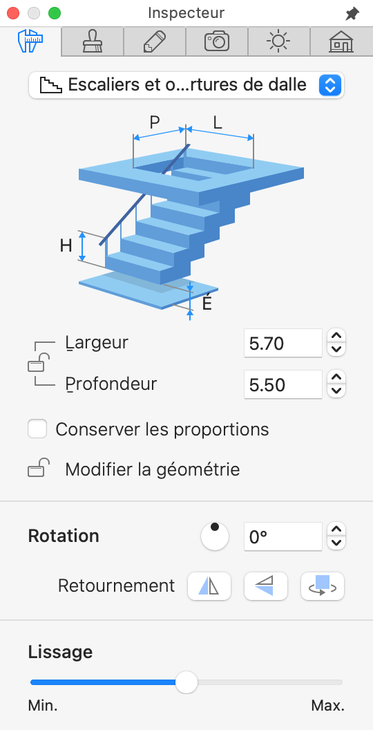 Propriétés des ouvertures de dalle