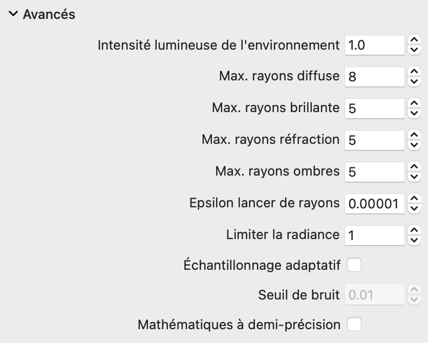 Réglages avancés de Radeon™ ProRender