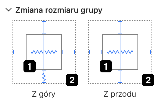 Uproszczone granice obiektu i grupy w ustawieniach zmiany rozmiaru grupy.