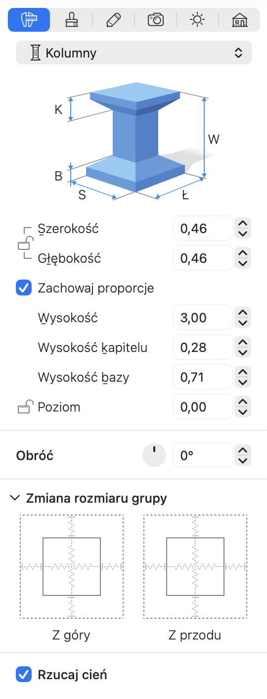 Parametry kolumny