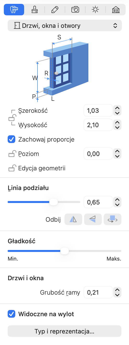 Właściwości drzwi, okien i otworów