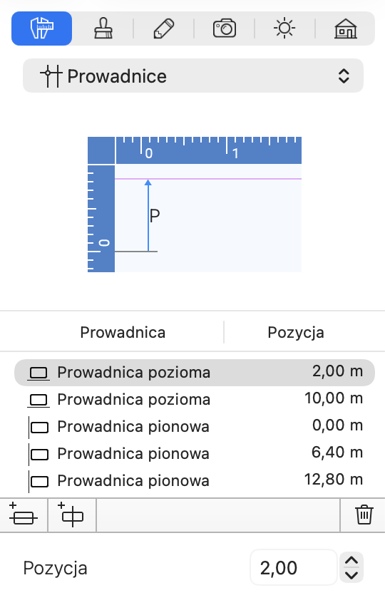 Lista linii pomocniczych w Inspektorze