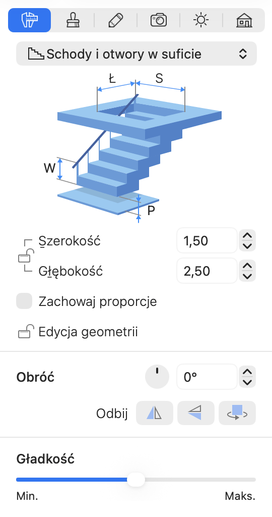 Właściwości otworu w suficie