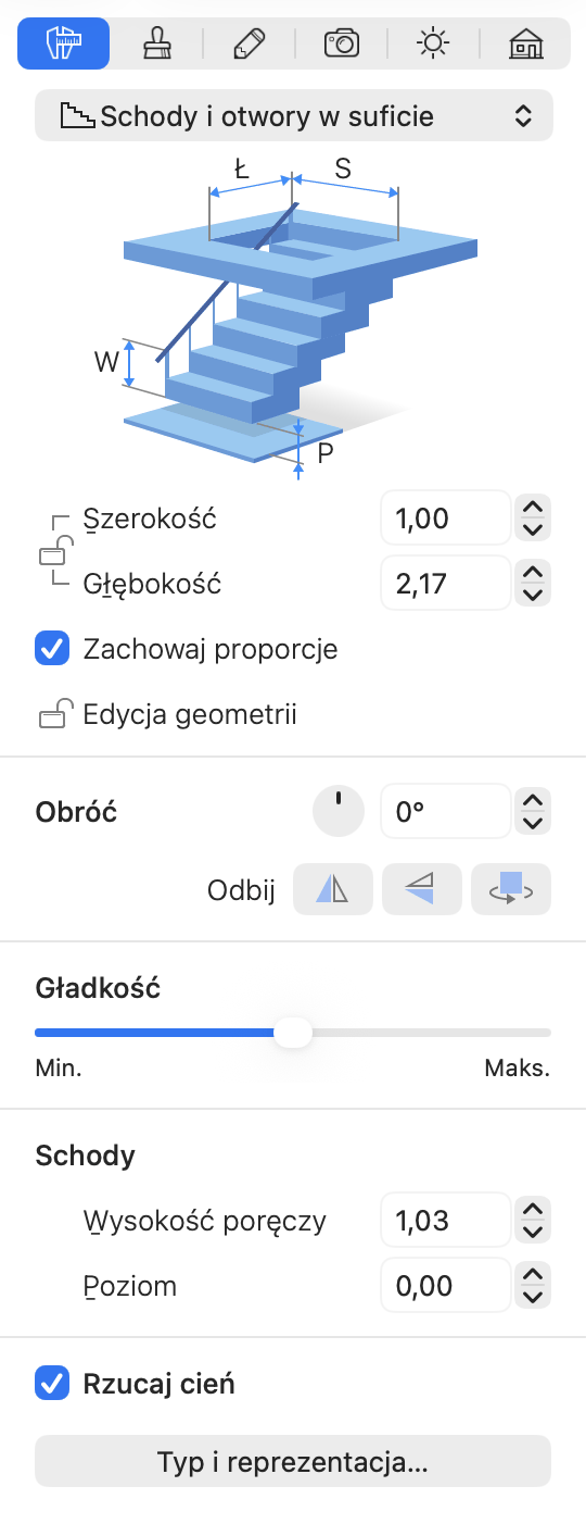 Właściwości otworu w suficie