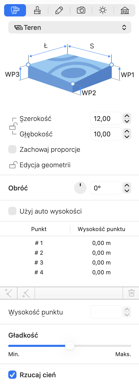 Właściwości obiektu terenu w Inspektorze.