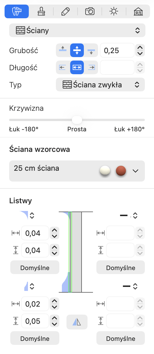 Parametry ścian w Inspektorze