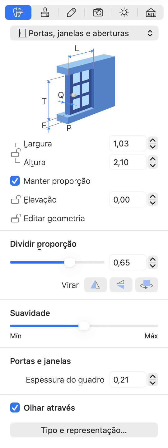 Propriedades de portas, janelas e aberturas