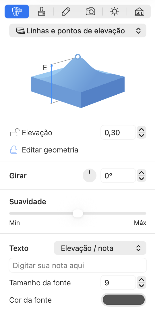Propriedades do objeto Ponto de Elevação no Inspetor.