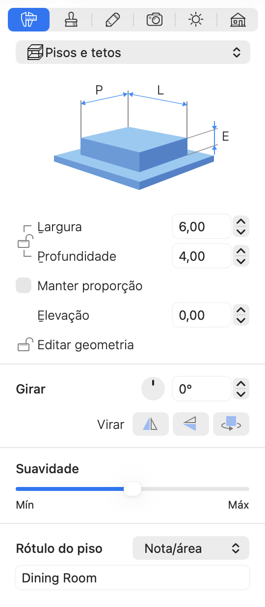 Parâmetros de piso e teto