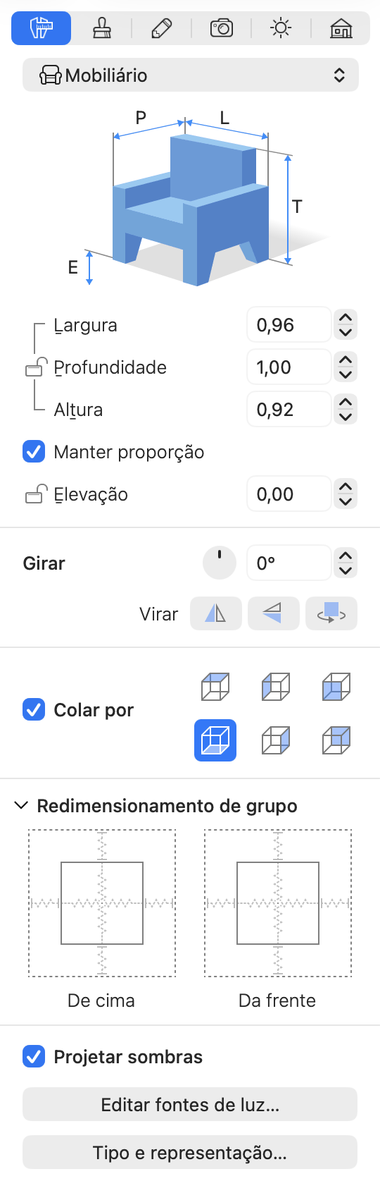 Parâmetros do Mobiliário