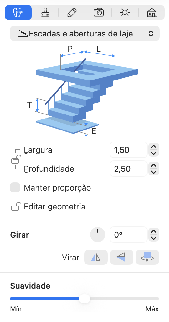 Propriedades da abertura de laje
