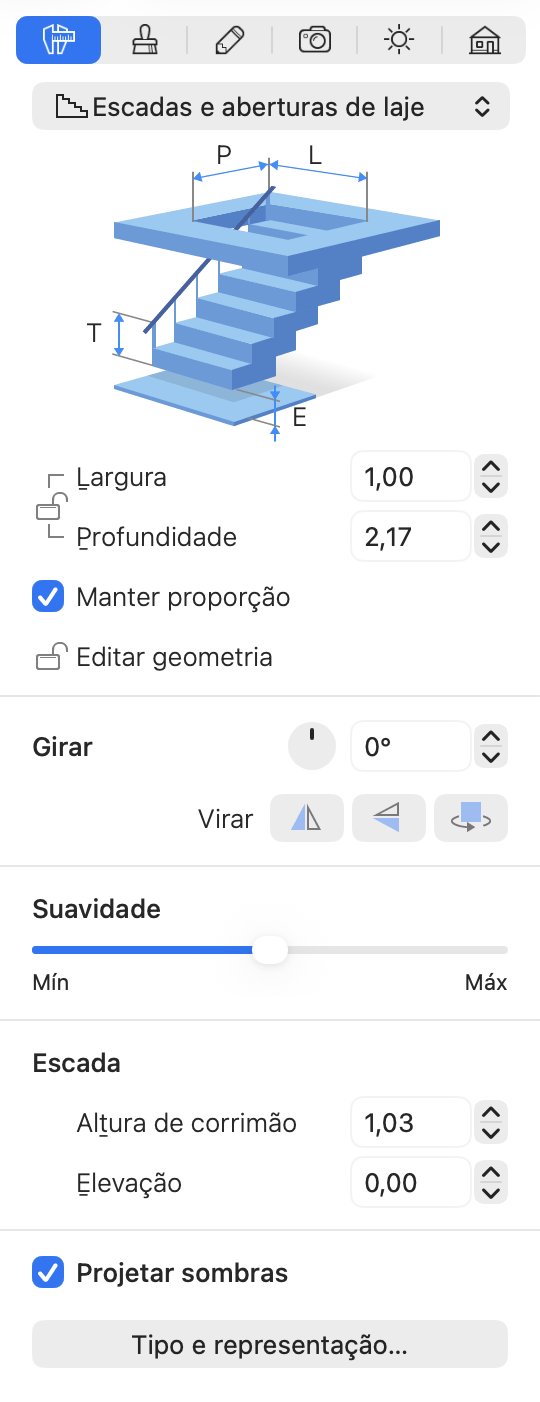 Propriedades da abertura na laje