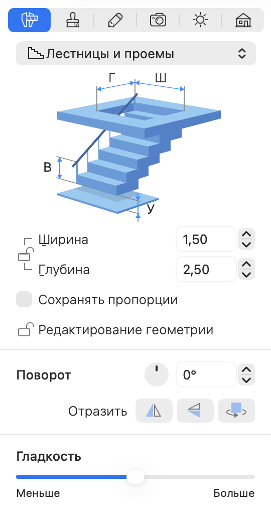 Свойства проема в перекрытии