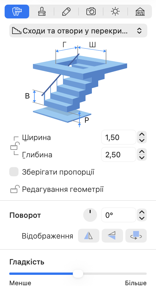 Властивості отвору в перекритті