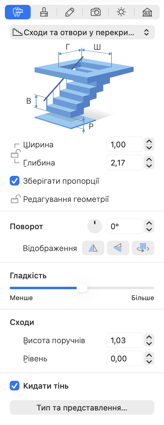 Властивості прорізу в перекритті