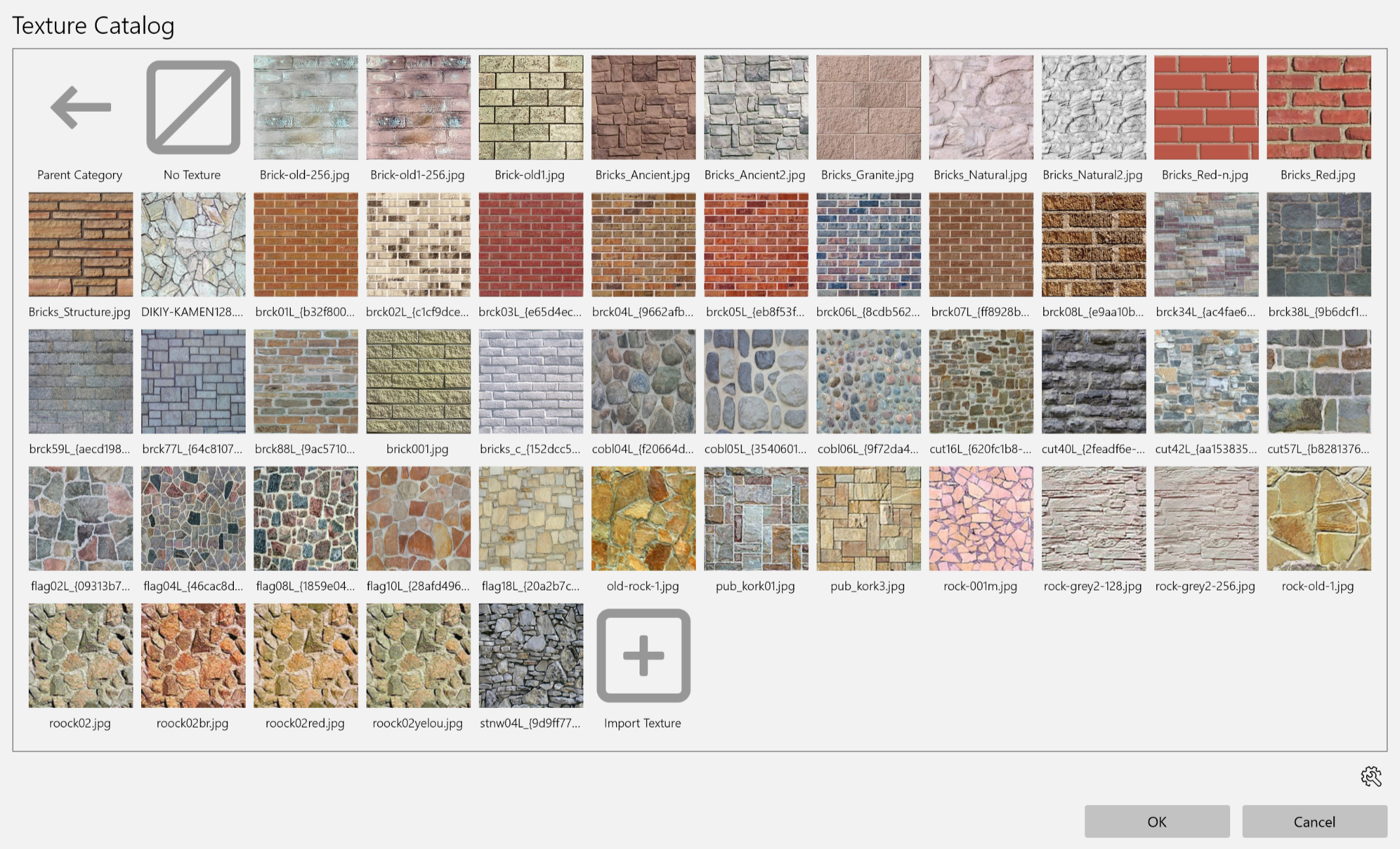A biblioteca de texturas no Live Home 3D.