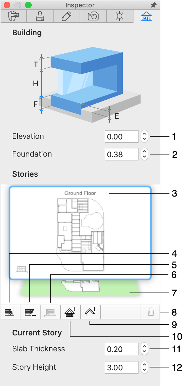 Building tab of the Inspector