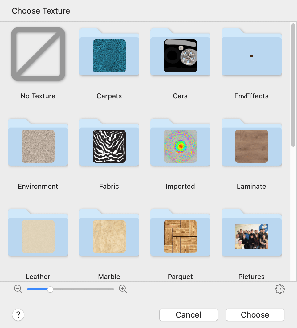 The contents of the texture library.