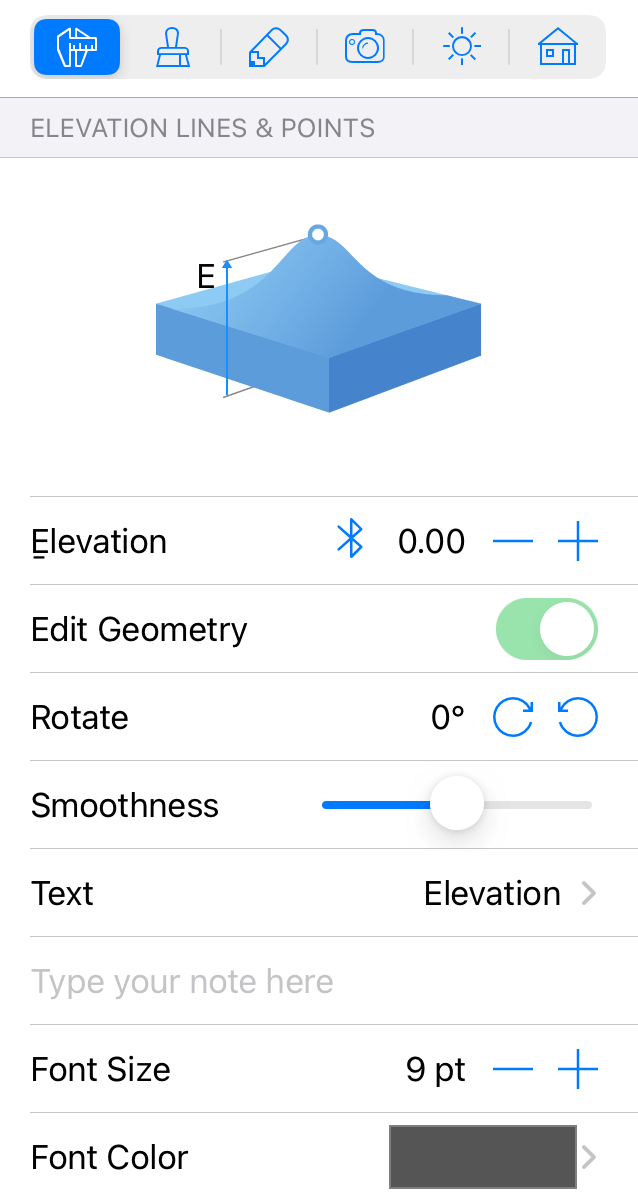 Properties of the Elevation Point object in the Inspector.