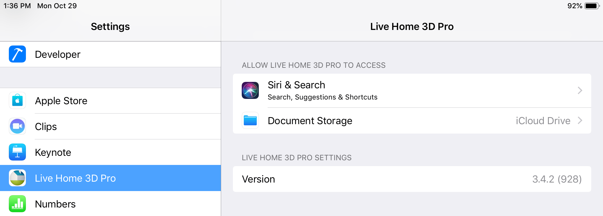 Live Home 3D section in the Settings of iOS