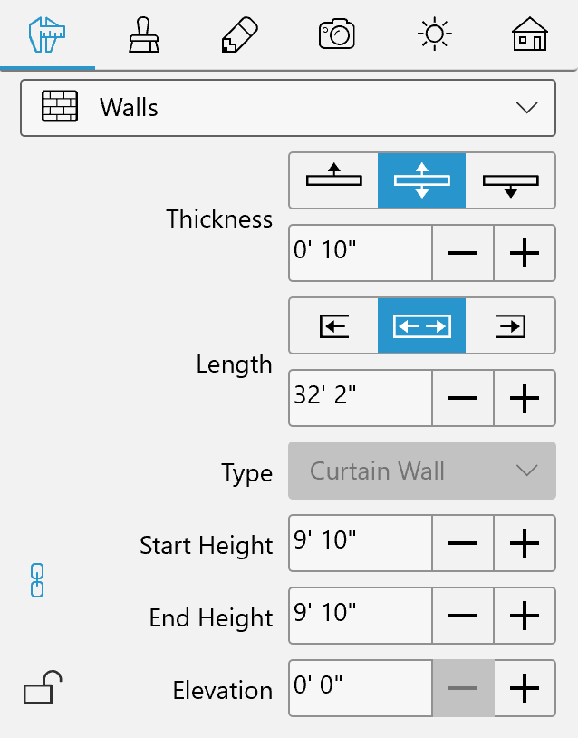 Properties of a Curtain wall in the Inspector.