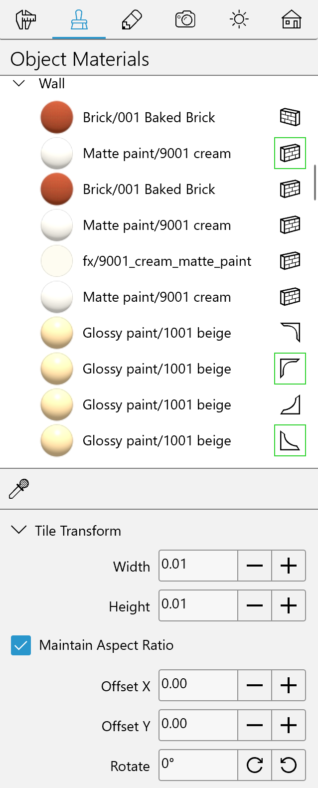 Object's materials in the Inspector