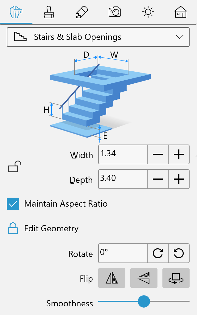 Slab opening properties