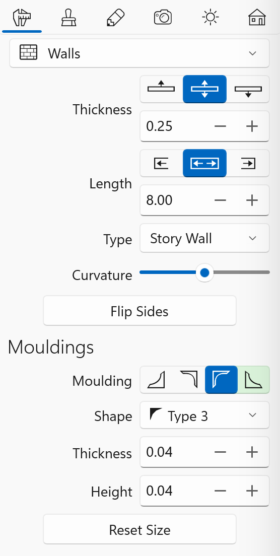 Wall parameters in the Inspector