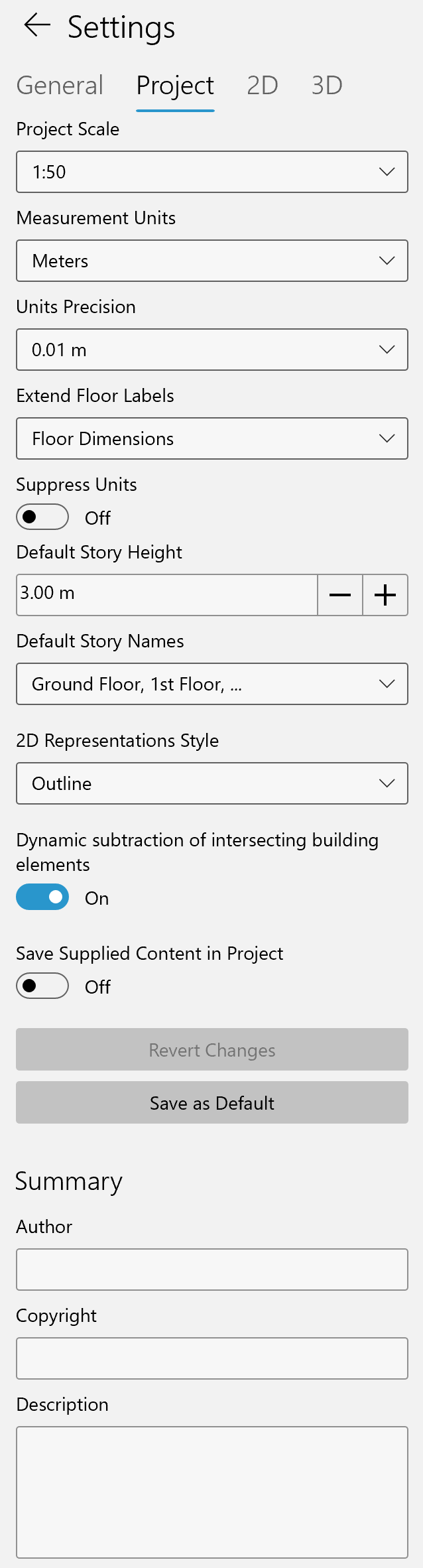 Project settings